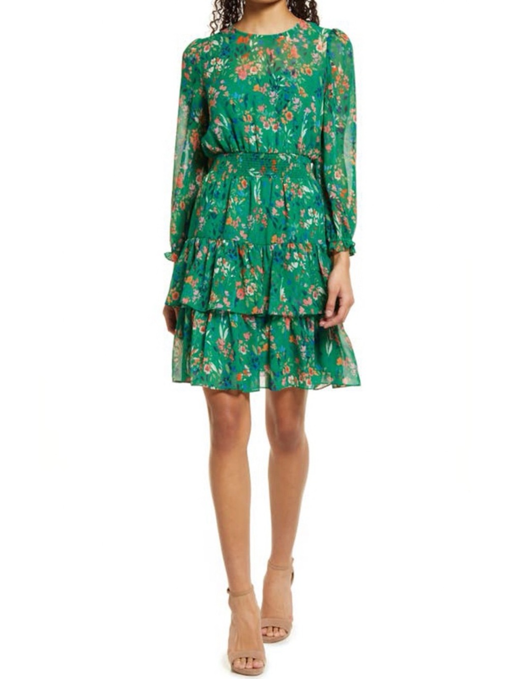 Eliza J Green Floral Balloon Sleeve Mini Dress, 12